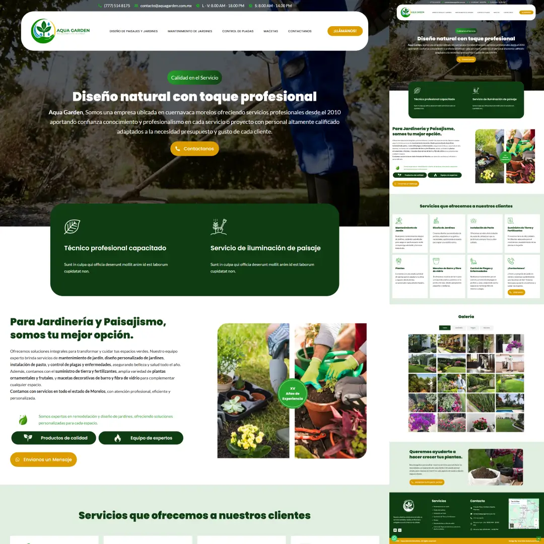 Diseño de página web para empresa de paisajismo y jardinería en Cuernavaca - Aqua Garden