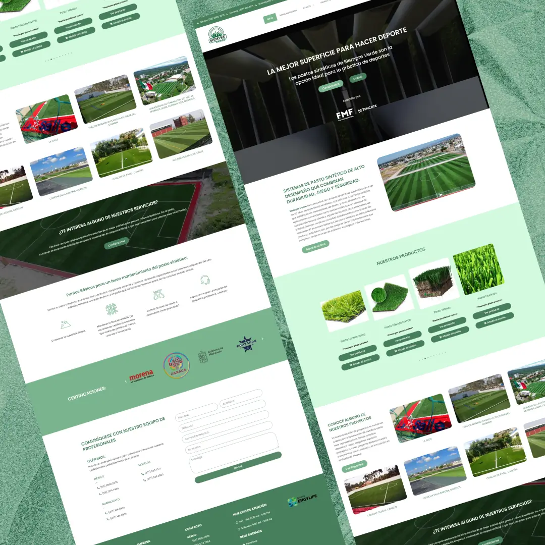 Diseño de página web para empresa nacional de instalación de pasto sintético - Pasto Siempre Verde
