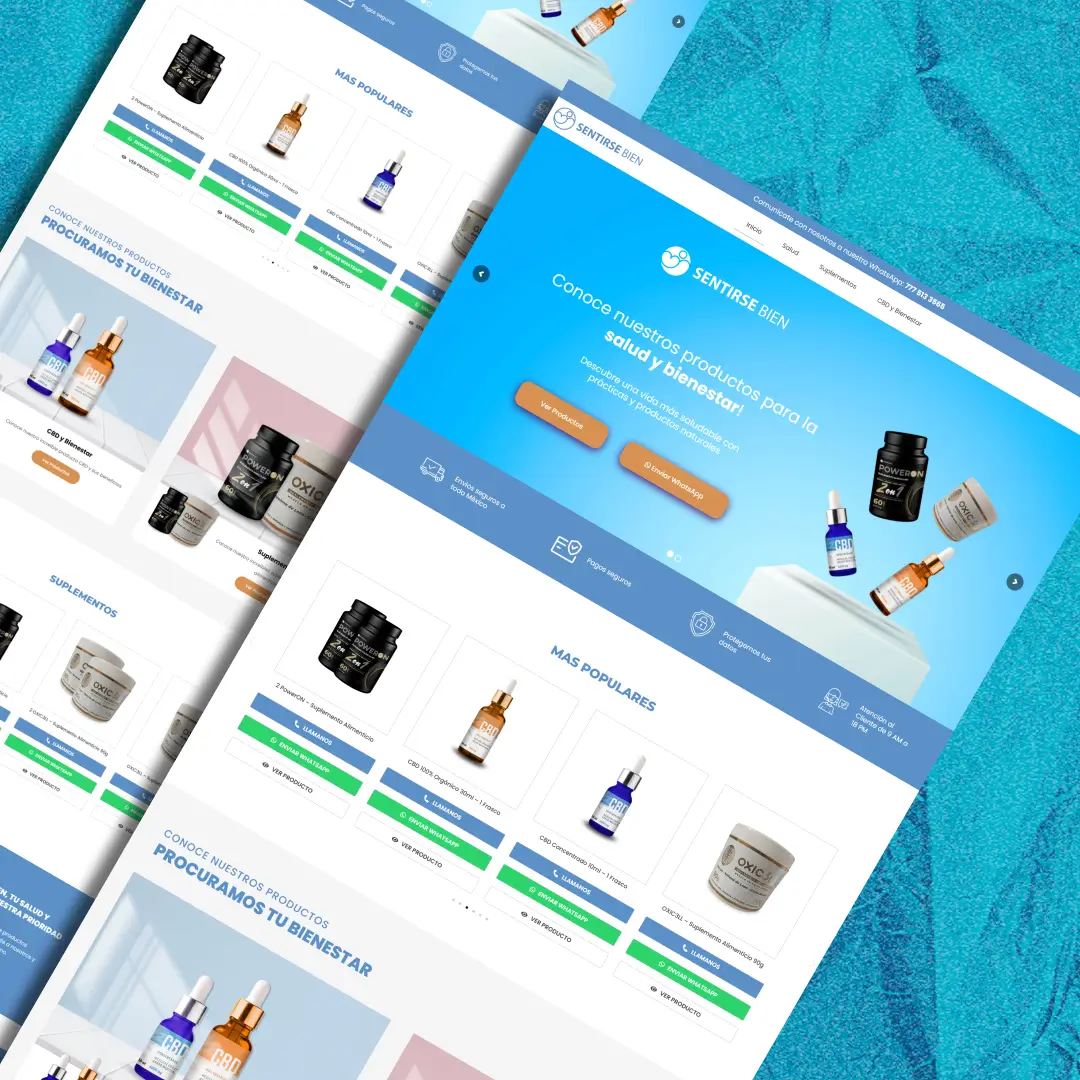 Diseño de tienda en línea para distribuidora de productos para el bienestar - Sentirsebien